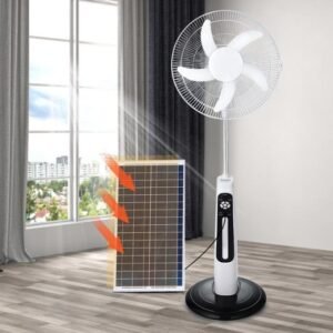 18” Solar Stand Fan, 9-Speed Air Cooler with LED