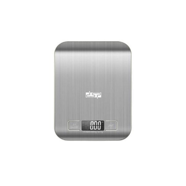 Sleek and Stylish: DSP Kitchen Scale isolated on a white background, featuring a modern design and stainless steel finish.