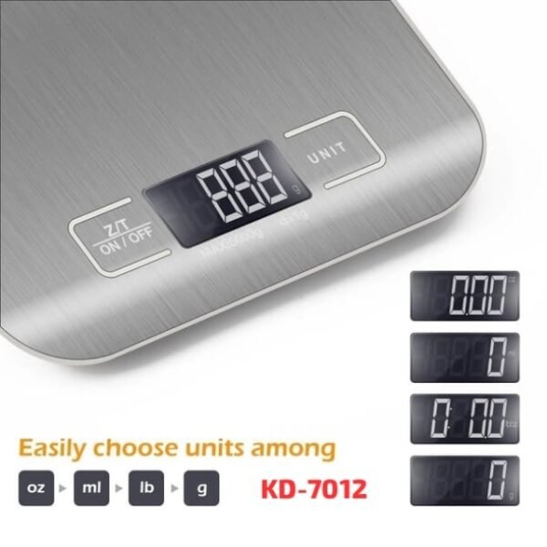 Precise and Versatile: DSP Kitchen Scale on a white surface showcasing oz, ml, lb, and g unit options.