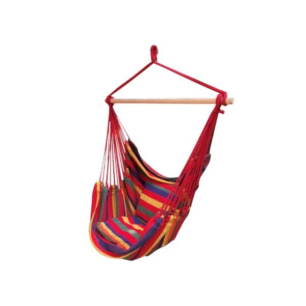 Red Hammock with Stylish Color and Wooden Frame.