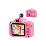 Pink kids camera capturing birthday party moment.