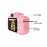 Kids camera with ports and buttons on white background.