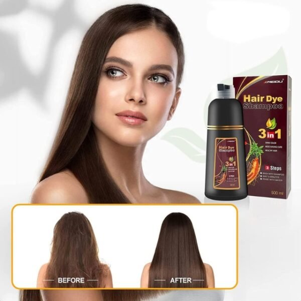 MEIDU Hair Dye Shampoo: Before and After Transformation for Lustrous Results.