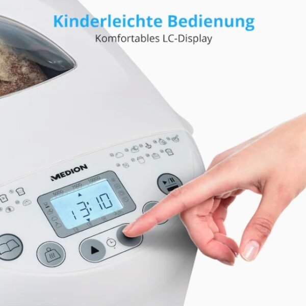 Sleek Medion bread maker with user-friendly digital panel for easy control.