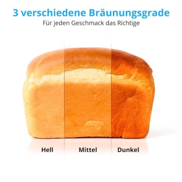 Loaf of bread baked at 3 different browning levels, showcasing contrast and options.