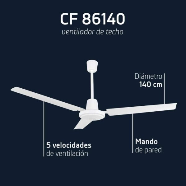 Orbegozo ceiling fan dimensions. Its convenient size measures 140 x 140 x 50 cm; 4.96 Kilograms.