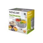A white food dehydrator with a compact size, 9 drying sieves, a fan and a lid.