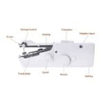 A handheld sewing machine with a needle and a bobbin.