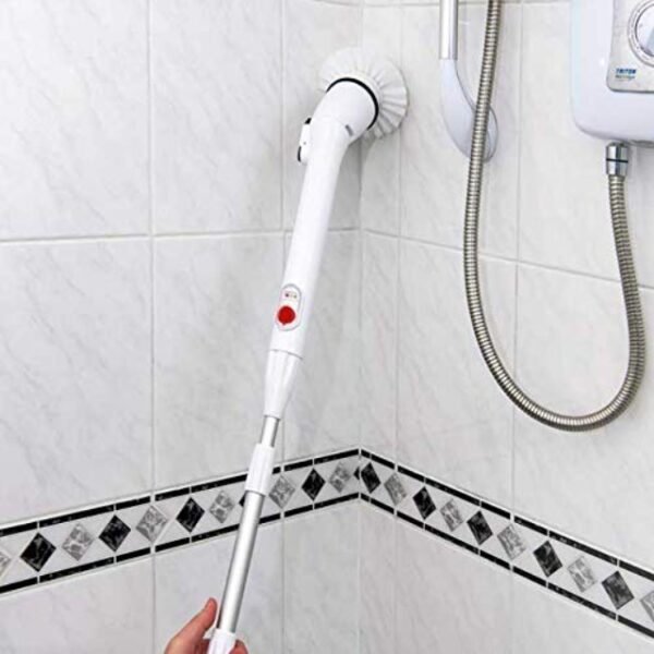 Cleaning toilet walls with the Hurricane Spin Scrubber.