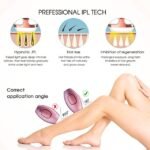 IPL laser hair removal device held at a 90 degree angle to the skin