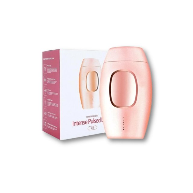 IPL laser hair removal device in a pink and white box on a white background.