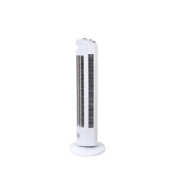 Sleek side view of the Orbegozo tower fan, compact size and efficient airflow.