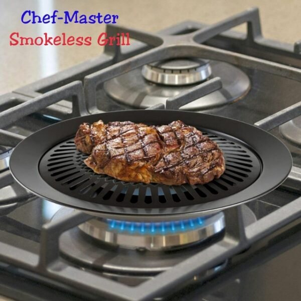 Chef Master's smokeless grill fits effortlessly on any stove socket, catering to all your grilling needs.