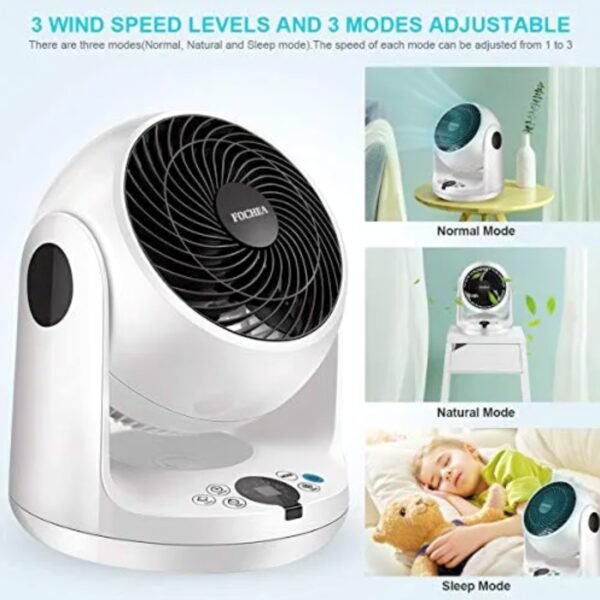 Fochea air circulation fan with 3 wind speeds and modes.