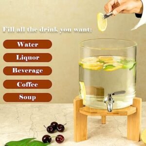 Water and Juice Dispenser with Bamboo Wood Stand