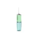 Stylish green dental water flosser on white background.