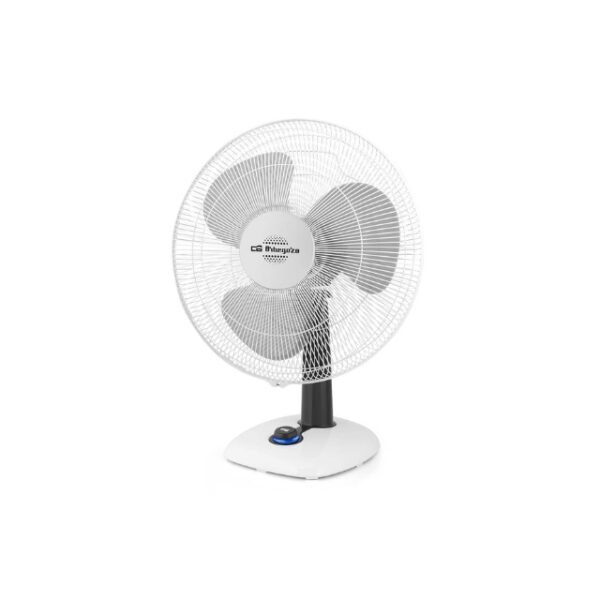 Tilted View of Orbegozo Table Fan - Powerful Cooling Solution.