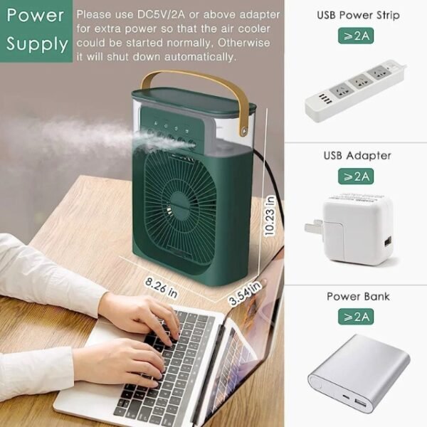 USB-powered air cooler for convenience.