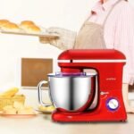 Passionate Red Aucma Stand Mixer on Kitchen Counter.
