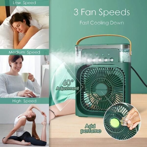 3 Fan speeds and 60-degree angle adjustments.