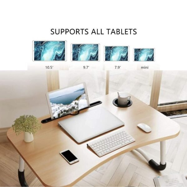 Laptop table supporting all tablet sizes up to 10.5 inches.