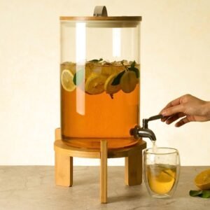 Water and Juice Dispenser with Bamboo Wood Stand