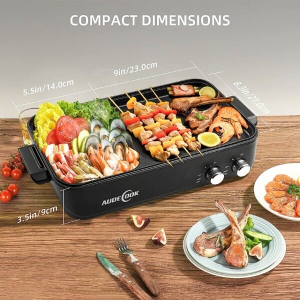 Compact Audecook hot pot and BBQ in black.