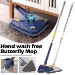 Innovative Blue and White Butterfly Mop with Microfiber Pad.