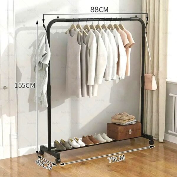 Spacious and lightweight clothing rack measuring 155 x 88 cm.