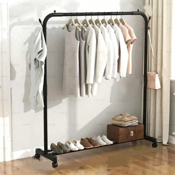 Strong steel clothing rack with 30kg capacity.