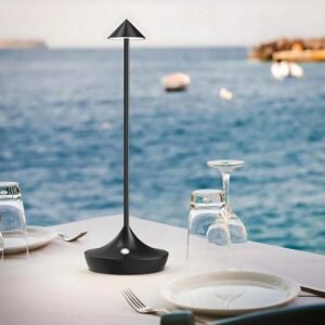 Cordless Table Lamp with Modern Metal Finish, Touch Dimmer