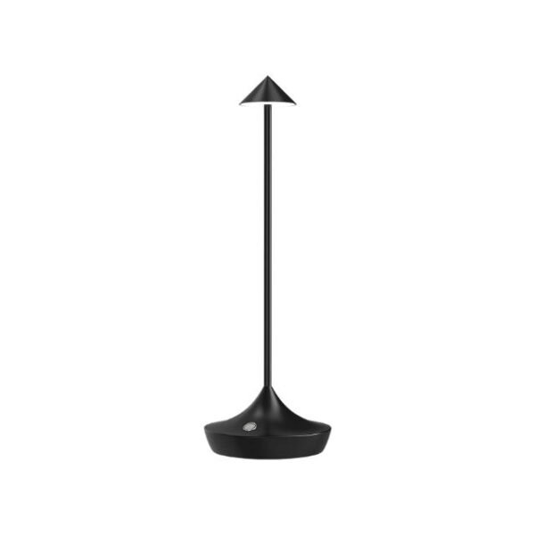 Black cordless table lamp in Scandinavian style with one-button touch control.