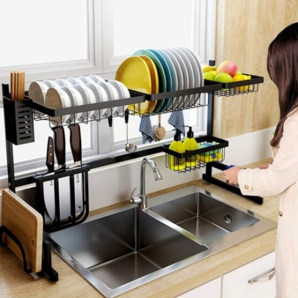 Efficient Kitchen Organization with Drying Rack.