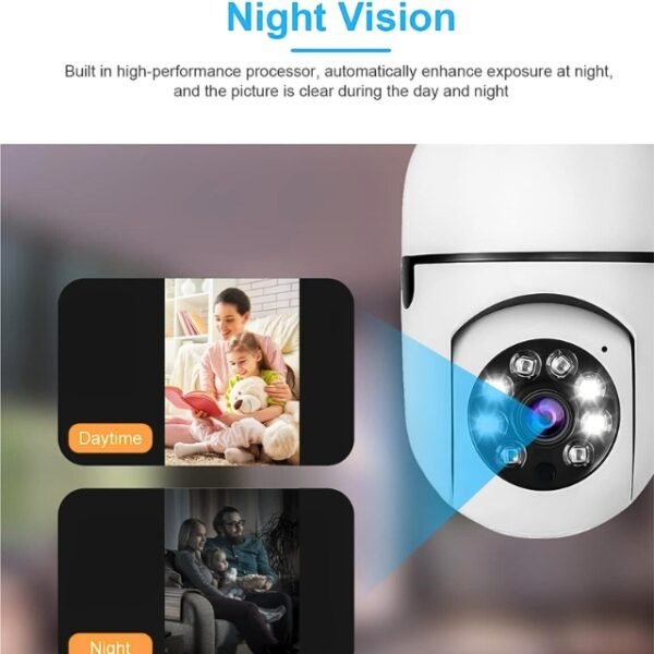 Day and night vision with high-performance image enhancement in our light bulb camera.