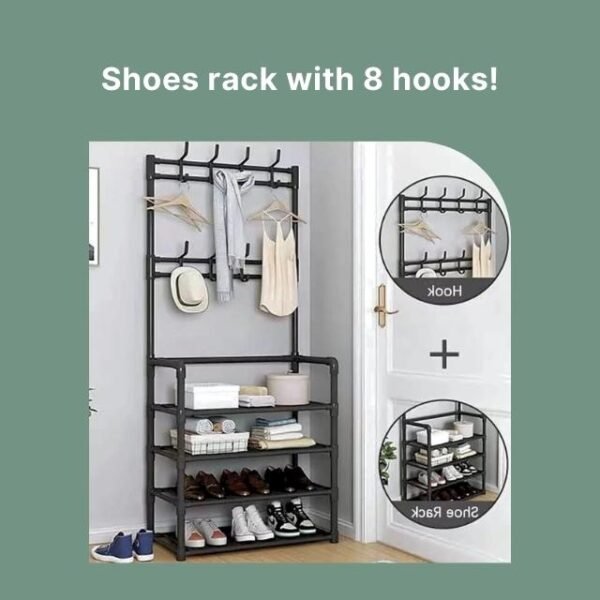 Versatile Shoe Storage Solution - 4 Tiers, 8 Hooks