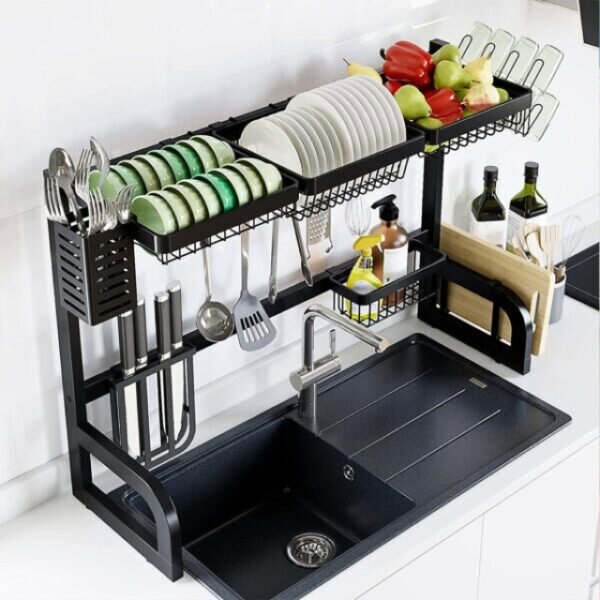 Space-Saving Black Utensil Drying Rack.