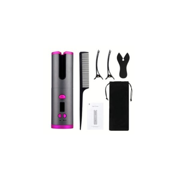 All-in-one cordless curling iron kit with accessories.