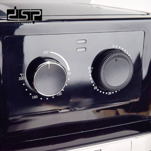 Temperature control knob and timer function on DSP air fryer.