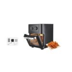 DSP KB-2025 air fryer with 2 mesh racks and frying attachments on white background.
