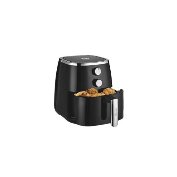 DSP KB-2081 electric air fryer with fried chicken in its 5.5L basket on a clean white background.