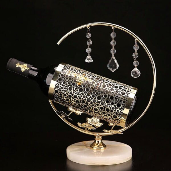 Diamond wine rack in gold against black background highlighting its luxury.