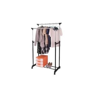 Double-Pole Clothes Rack with Shoe Shelf