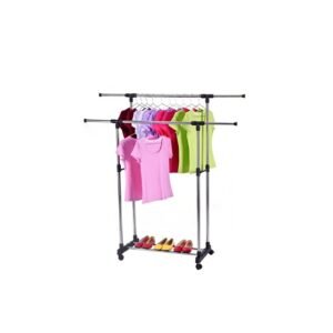 Double-Pole Clothes Rack with Shoe Shelf