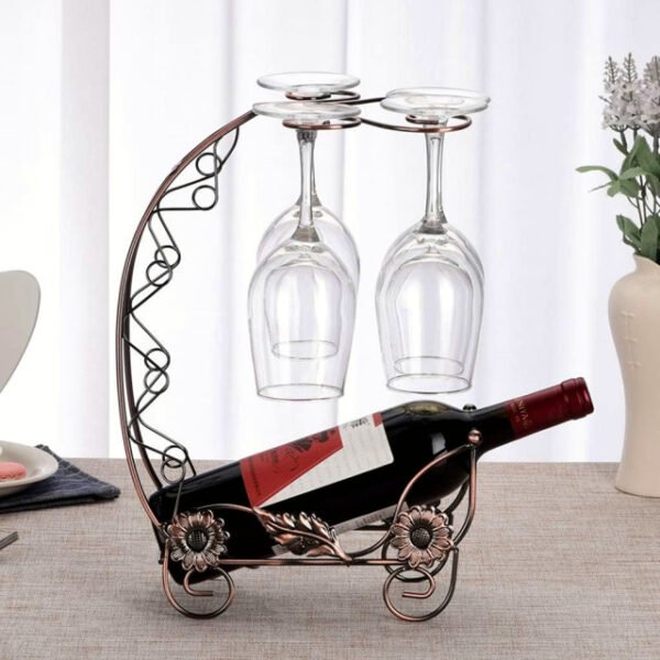 Bronze dragon boat wine rack with iron material and wide base.