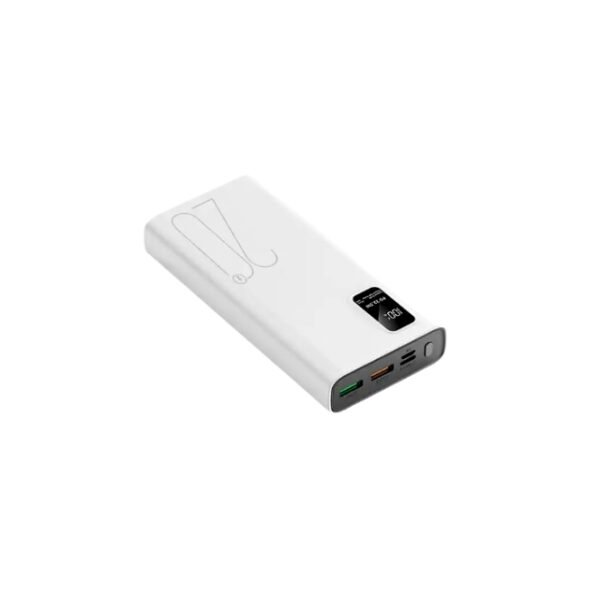 White fast-charging power bank on stylish background.