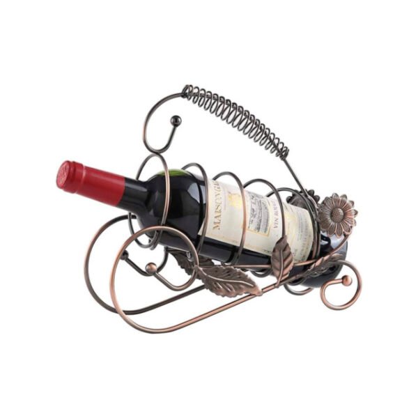 Floral wine bottle holder in bronze with vintage design and floral detailing.