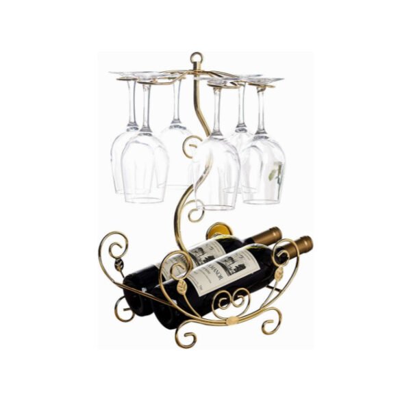 Golden vine wine rack against white background, featuring vine-inspired design.