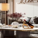 Graceful deer wine rack in living room reflecting gold finish and artistic touch.