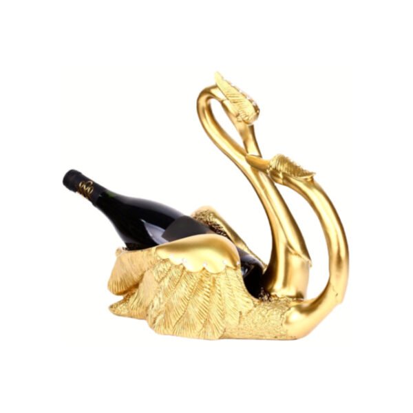 Gold love swans wine rack with pearly accents against a white background.