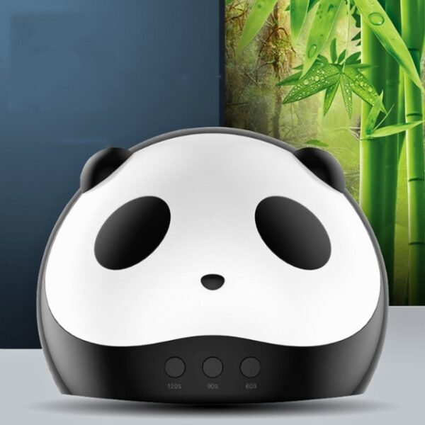 Panda Nail Dryer in Stylish Room with Bamboo Background.